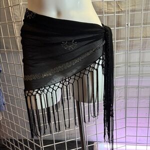 Black Fringe Wrap Skirt